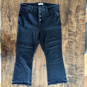 Loft Button Fly High Rise Crop Flare Jeans, Petite, Sz 14